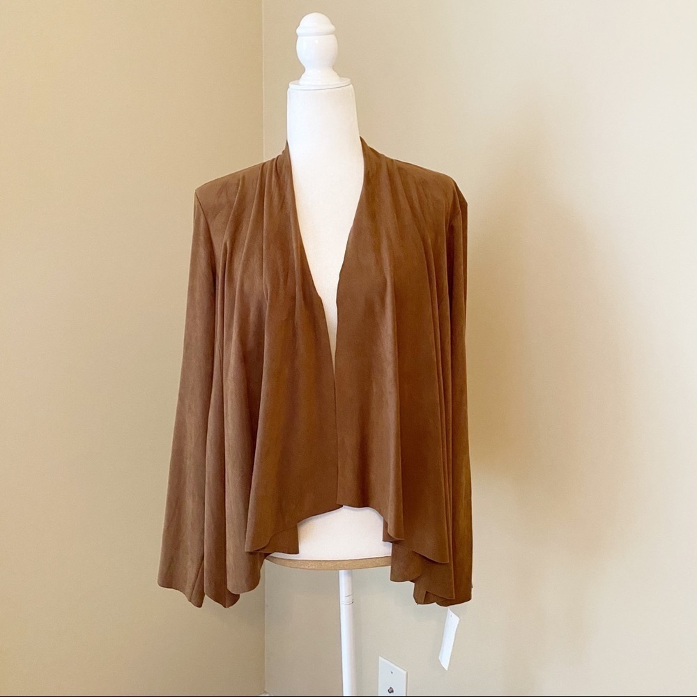 Live A Little Faux Suede Drape Front Brown Jacket NEW - Large